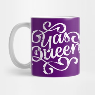 Yas Queen Distressed Cute Retro Script Mug